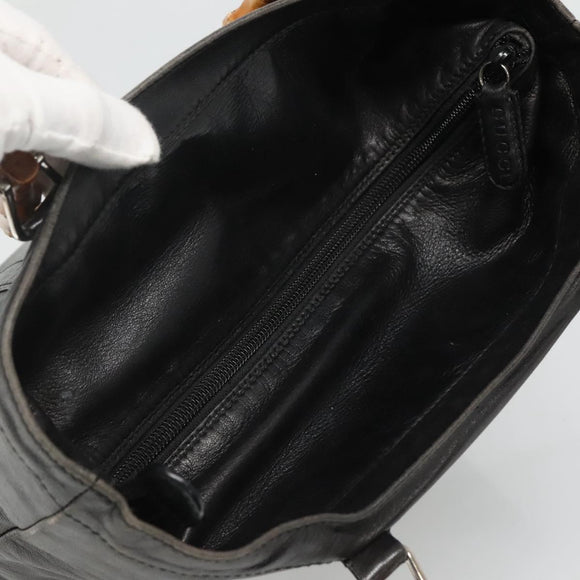 GUCCI Bamboo Hand Bag Leather Black Silver 000 1998 0508 Auth BD548