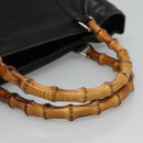GUCCI Bamboo Hand Bag Leather Black Silver 000 1998 0508 Auth BD548-7