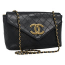 CHANEL Bicolore Deca Coco Chain Shoulder Bag Lamb Skin Navy Gold CC Auth BD569-1