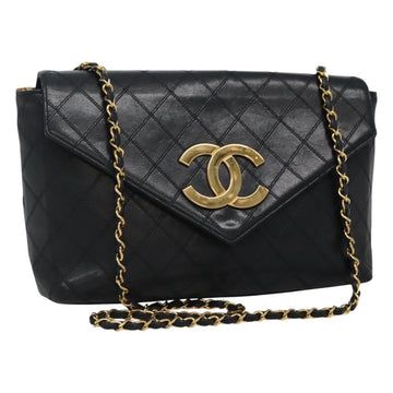 CHANEL Bicolore Deca Coco Chain Shoulder Bag Lamb Skin Navy Gold CC Auth BD569