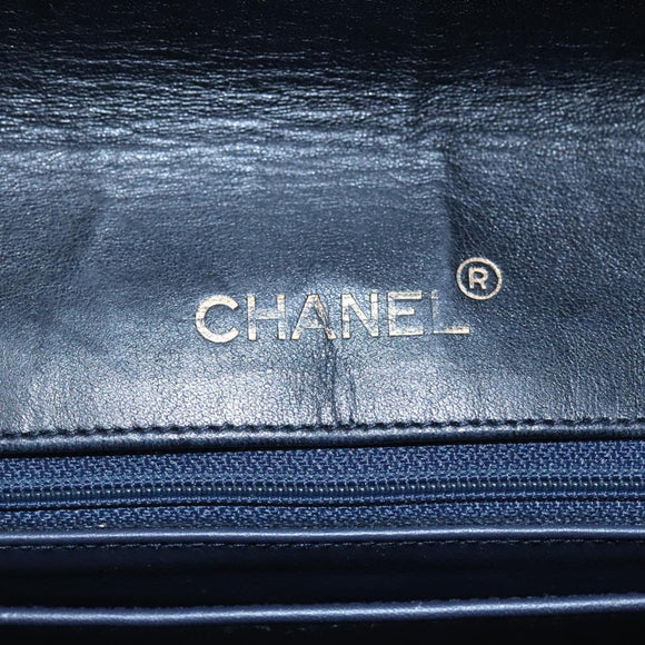CHANEL Bicolore Deca Coco Chain Shoulder Bag Lamb Skin Navy Gold CC Auth BD569