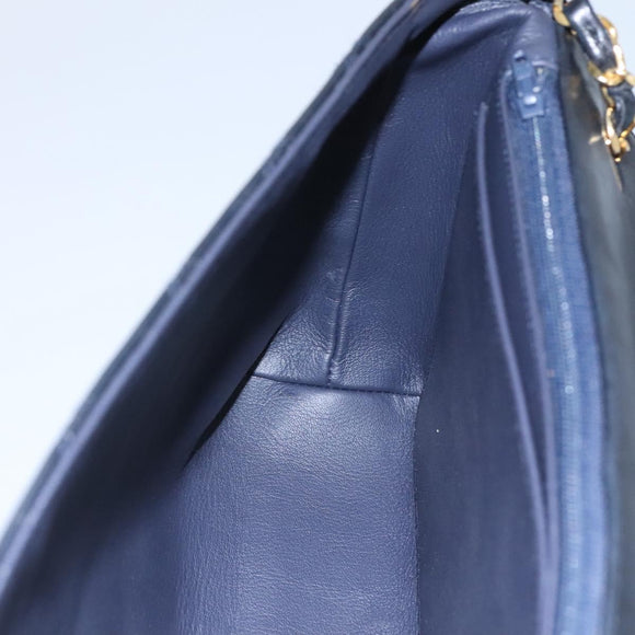 CHANEL Bicolore Deca Coco Chain Shoulder Bag Lamb Skin Navy Gold CC Auth BD569