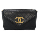 CHANEL Bicolore Deca Coco Chain Shoulder Bag Lamb Skin Navy Gold CC Auth BD569-13