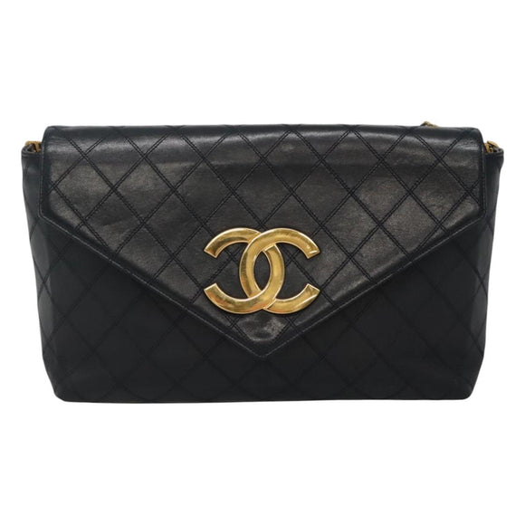 CHANEL Bicolore Deca Coco Chain Shoulder Bag Lamb Skin Navy Gold CC Auth BD569