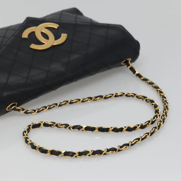 CHANEL Bicolore Deca Coco Chain Shoulder Bag Lamb Skin Navy Gold CC Auth BD569