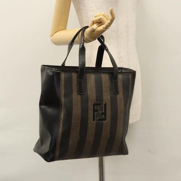 FENDI Pecan Canvas Tote Bag Brown Black Auth BD578