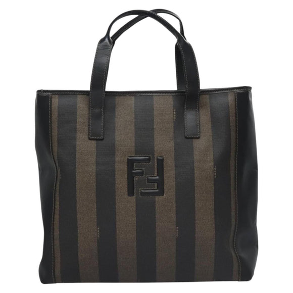 FENDI Pecan Canvas Tote Bag Brown Black Auth BD578