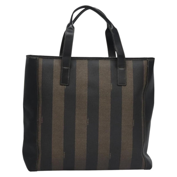 FENDI Pecan Canvas Tote Bag Brown Black Auth BD578