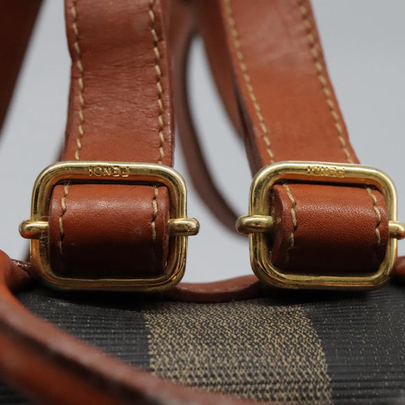 FENDI Pecan Canvas Backpack Brown Black gold Auth BD579