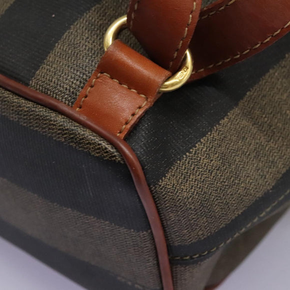FENDI Pecan Canvas Backpack Brown Black gold Auth BD579