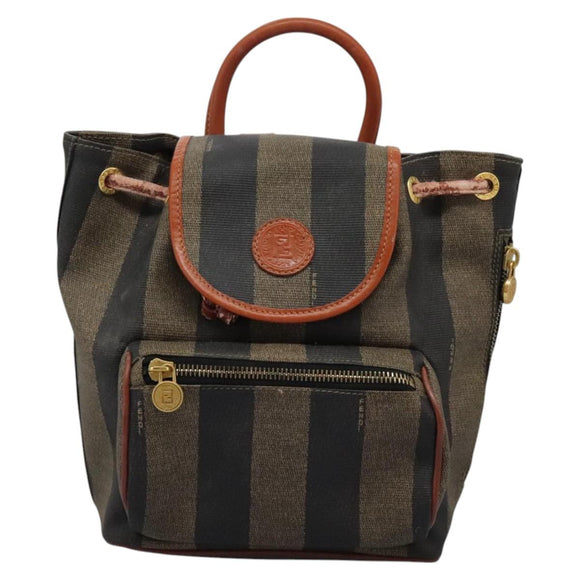 FENDI Pecan Canvas Backpack Brown Black gold Auth BD579
