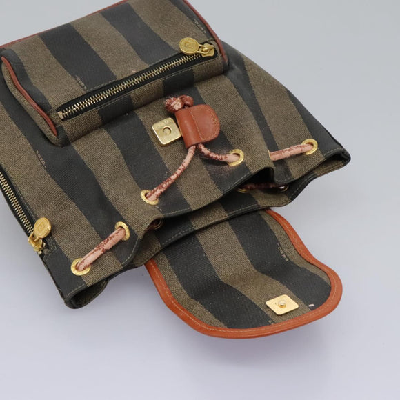 FENDI Pecan Canvas Backpack Brown Black gold Auth BD579