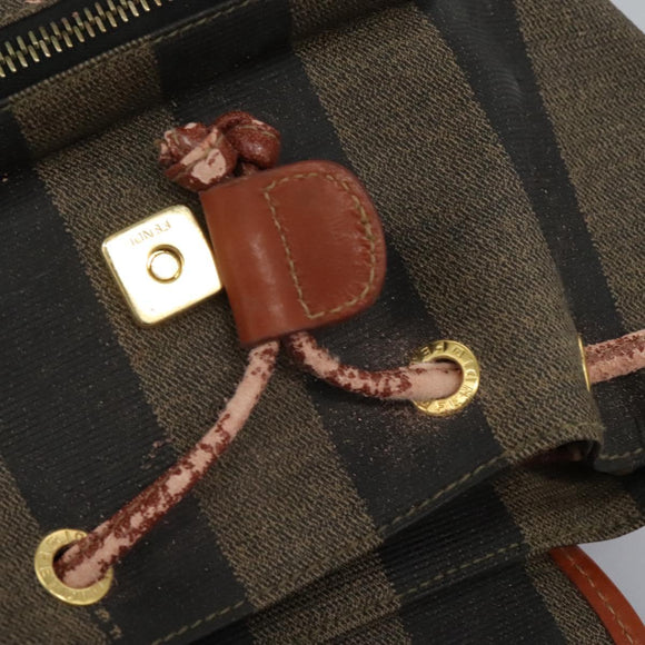 FENDI Pecan Canvas Backpack Brown Black gold Auth BD579