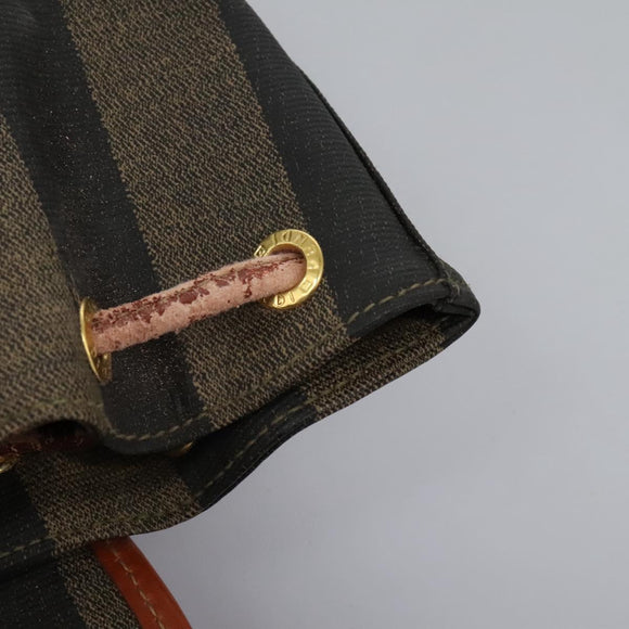 FENDI Pecan Canvas Backpack Brown Black gold Auth BD579
