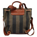 FENDI Pecan Canvas Backpack Brown Black gold Auth BD579-2