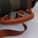 FENDI Pecan Canvas Backpack Brown Black gold Auth BD579-14