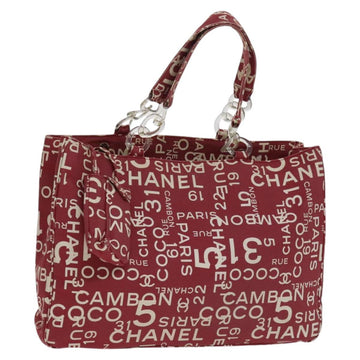 CHANEL Bysy line Tote Bag Canvas Red CC Auth BD593