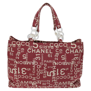 CHANEL Bysy line Tote Bag Canvas Red CC Auth BD593 - 0
