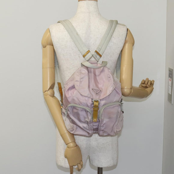 PRADA Backpack Nylon Pink Silver Auth BD597