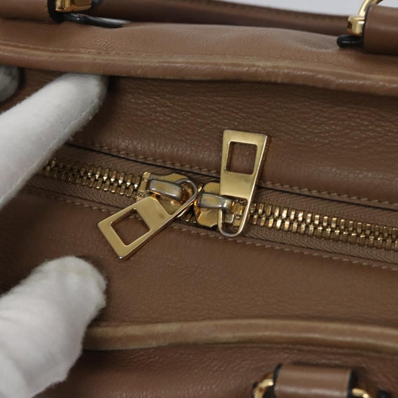 LOEWE Anagram Americana 28 Hand Bag Leather Brown Auth BD605