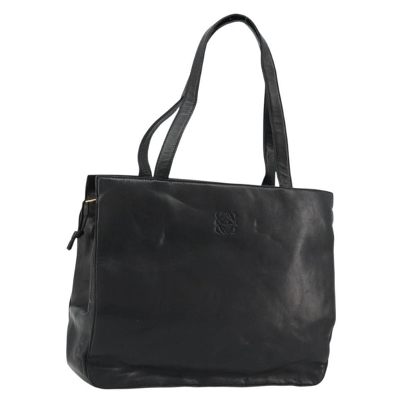 LOEWE Anagram Tote Bag Leather Black Gold Auth BD622
