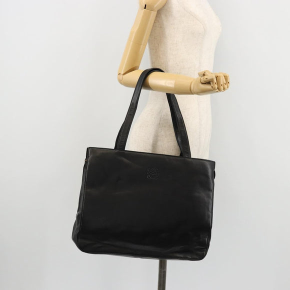 LOEWE Anagram Tote Bag Leather Black Gold Auth BD622