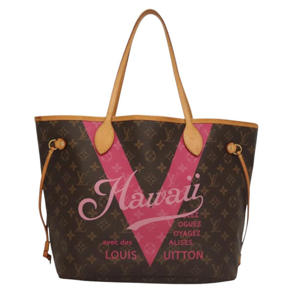 LOUIS VUITTON Monogram V Line Neverfull MM Tote Bag Pink LV Auth BD681A