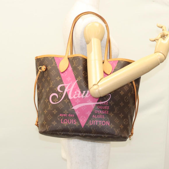 LOUIS VUITTON Monogram V Line Neverfull MM Tote Bag Pink LV Auth BD681A