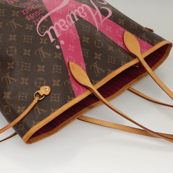 LOUIS VUITTON Monogram V Line Neverfull MM Tote Bag Pink LV Auth BD681A