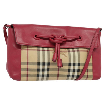 BURBERRY Nova Check Shoulder Bag PVC Leather Beige Pink Auth BD685