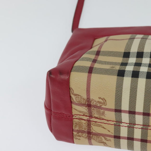 BURBERRY Nova Check Shoulder Bag PVC Leather Beige Pink Auth BD685