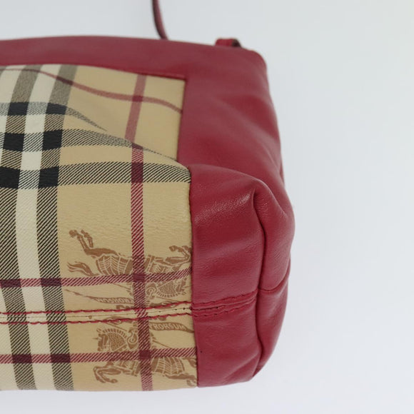 BURBERRY Nova Check Shoulder Bag PVC Leather Beige Pink Auth BD685