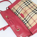 BURBERRY Nova Check Shoulder Bag PVC Leather Beige Pink Auth BD685-10