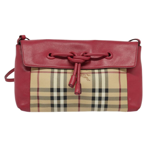 BURBERRY Nova Check Shoulder Bag PVC Leather Beige Pink Auth BD685