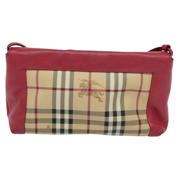 BURBERRY Nova Check Shoulder Bag PVC Leather Beige Pink Auth BD685