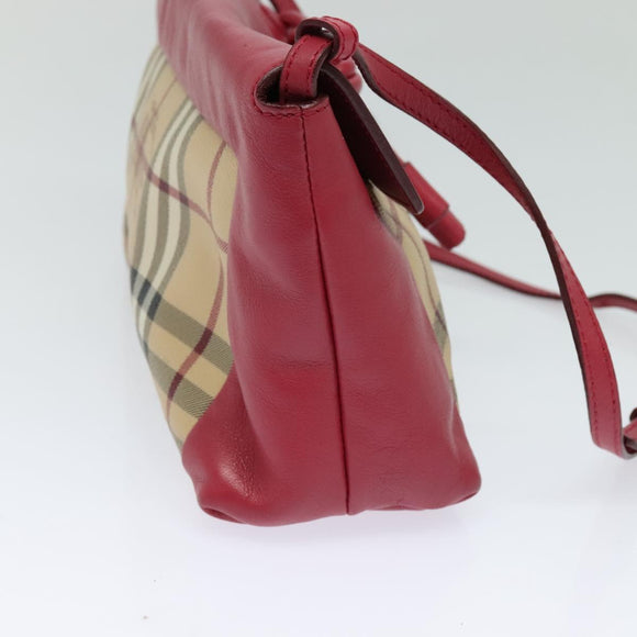 BURBERRY Nova Check Shoulder Bag PVC Leather Beige Pink Auth BD685