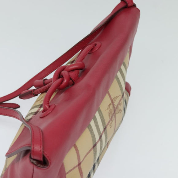 BURBERRY Nova Check Shoulder Bag PVC Leather Beige Pink Auth BD685
