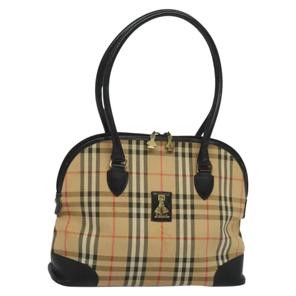Burberrys Nova Check Tote Bag Canvas Beige Gold Auth BD686