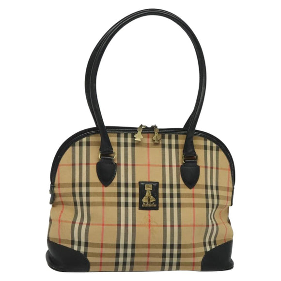 Burberrys Nova Check Tote Bag Canvas Beige Gold Auth BD686