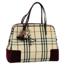 BURBERRY Nova Check Hand Bag Nylon Beige Silver Auth BD724-1