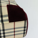 BURBERRY Nova Check Hand Bag Nylon Beige Silver Auth BD724-16