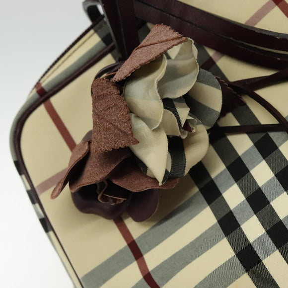 BURBERRY Nova Check Hand Bag Nylon Beige Silver Auth BD724