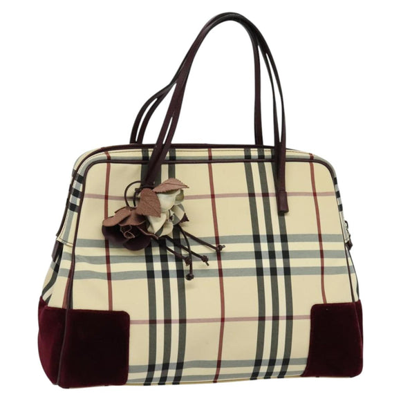 BURBERRY Nova Check Hand Bag Nylon Beige Silver Auth BD724