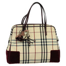 BURBERRY Nova Check Hand Bag Nylon Beige Silver Auth BD724-13