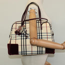 BURBERRY Nova Check Hand Bag Nylon Beige Silver Auth BD724-20