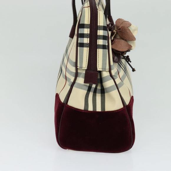 BURBERRY Nova Check Hand Bag Nylon Beige Silver Auth BD724