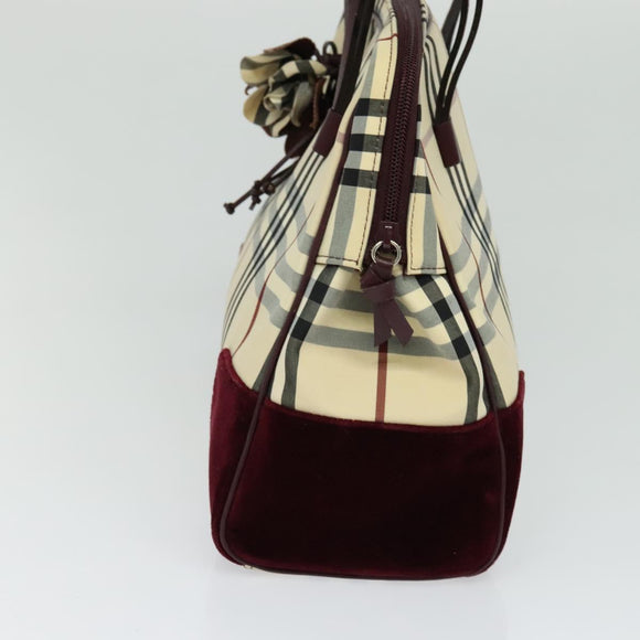 BURBERRY Nova Check Hand Bag Nylon Beige Silver Auth BD724