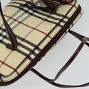 BURBERRY Nova Check Hand Bag Nylon Beige Silver Auth BD724-6