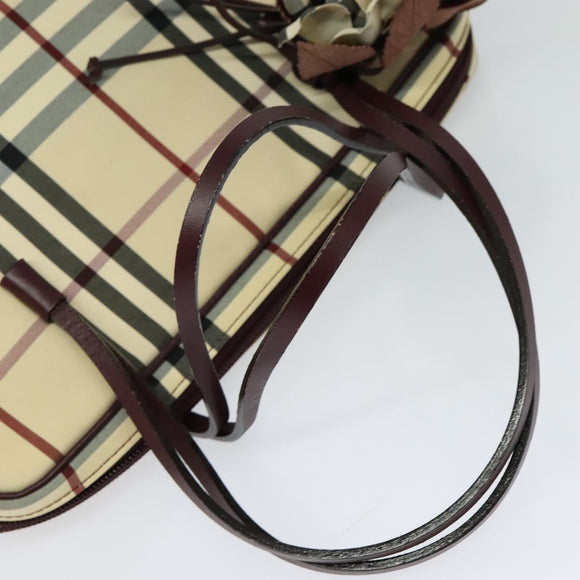 BURBERRY Nova Check Hand Bag Nylon Beige Silver Auth BD724