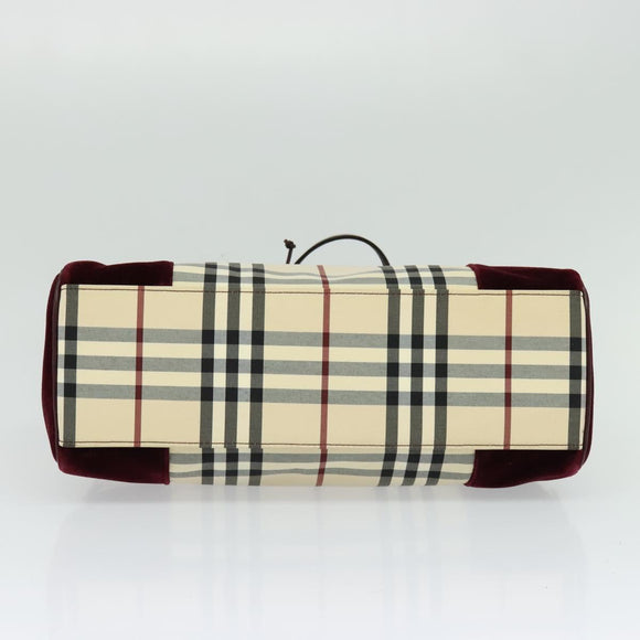 BURBERRY Nova Check Hand Bag Nylon Beige Silver Auth BD724